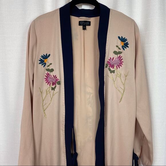 TopShop Beige Tiger Embroidered Duster Jacket Sz.2 - Picture 5 of 16